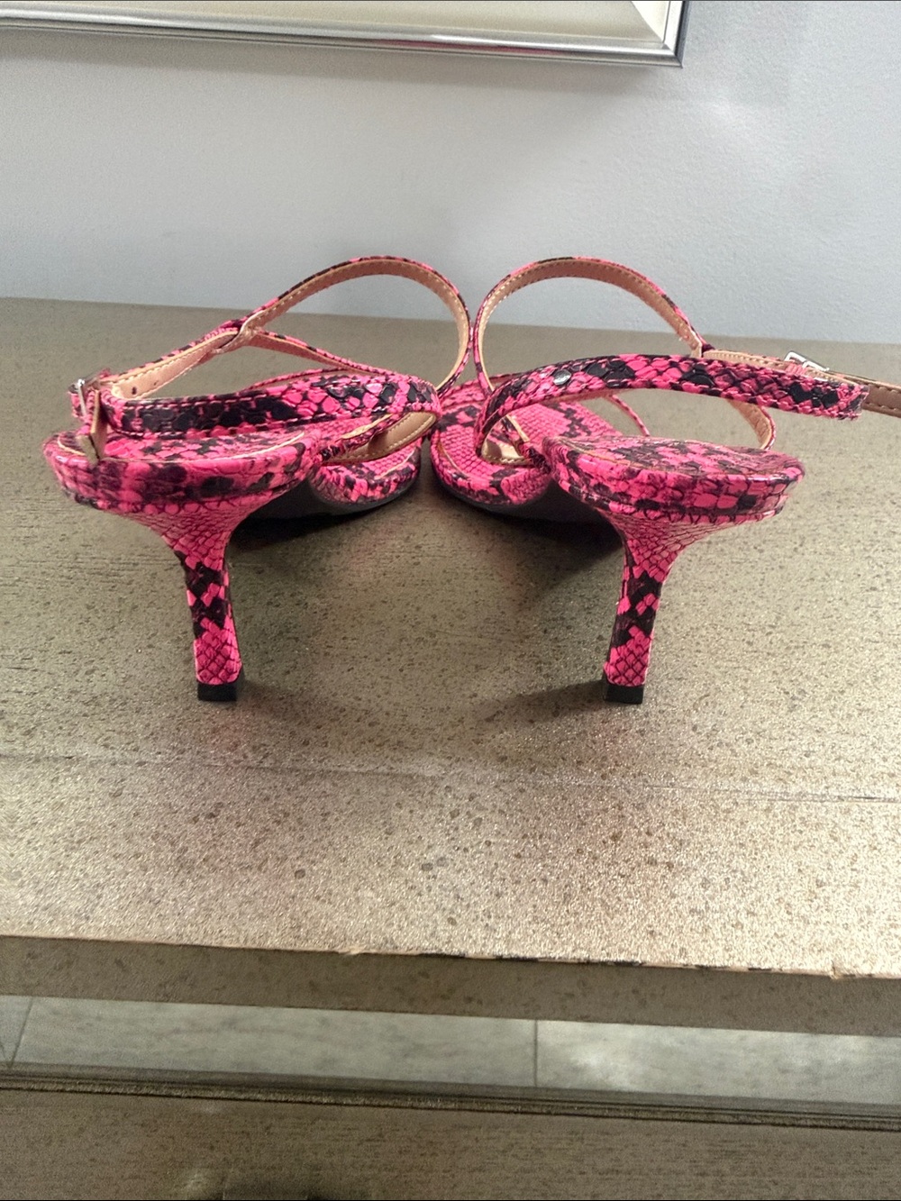 INC International Concepts Hot Pink Snake-Print Strappy Sandals - Picture 3 of 6